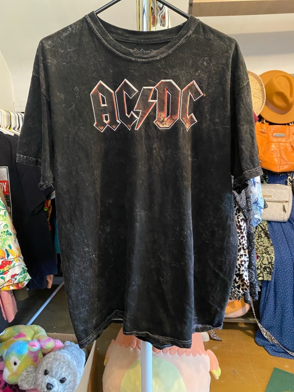 AC/DC acid wash Black Tee with Red-Outlined Logo lightning bolt ⚡️